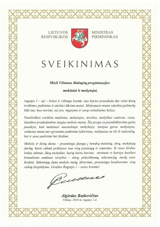 Premjero sveikinimas